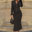 Ruffle V-neck Top Skirt Two-piece Spring Long-sleeved Cardigan Hip-covering Fishtail Long Skirt Knitted Two-piece Suit For Women