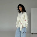 Zekye Cross-border Dachshund Embroidered Sweater Coat For Women Super Loose Soft Lazy Fashionable Knitted Cardigan Outerwear