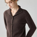 Autumn Winter New Arrival Pure Cashmere Knitted Open Cardigan for Women Seven-Needle Double-Yarn Half-High Collar Long Sleeve Ou