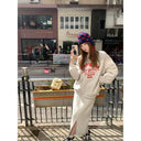 Women Korean Lazy Style Sports Two‑Piece Set Spring Autumn Loose Youthful Sweatshirt Midi Skirt Outfit For Petite Girls