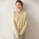 Women's 100% Cashmere Cardigan Green Apple Collar Knitted Loose Versatile Outerwear Slimming Outerwear Sweater