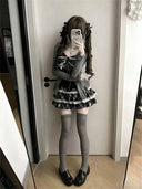 Hot Girls Japanese Lolita Style 3 Piece Suit Casual Short Cardigan Slim Fit Vest Puff Cake Skirt Harajuku Kawaii Women Clothing