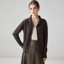 Autumn Winter New Arrival Pure Cashmere Knitted Open Cardigan for Women Seven-Needle Double-Yarn Half-High Collar Long Sleeve Ou