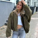 HXAO 2025 Suede Jacket Woman Green Khaki Outerwears Women's Jacket Spring Crop Oversize Long Sleeve Coats Fashion Jacket