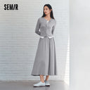 Semir Women Set 2026 Cropped Round Neck Top Elastic Waist Long Skirt 2026 Autumn Casual Style Slim Look Two Piece Outfit