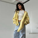 Zekye Cross-border Dachshund Embroidered Sweater Coat For Women Super Loose Soft Lazy Fashionable Knitted Cardigan Outerwear