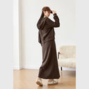 VIMLY Women New Two Piece Skirt Set Vintage Knitted Hooded Zip Up Jackets Straight Skirts Winter 2026 Ladies Skirt Suits M9572