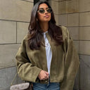 HXAO 2025 Suede Jacket Woman Green Khaki Outerwears Women's Jacket Spring Crop Oversize Long Sleeve Coats Fashion Jacket