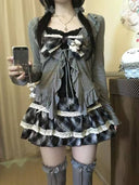 Hot Girls Japanese Lolita Style 3 Piece Suit Casual Short Cardigan Slim Fit Vest Puff Cake Skirt Harajuku Kawaii Women Clothing
