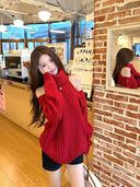Autumn and Winter Fashion New Women's Elegant Knitted Sweater Loose, Warm, Thickened Design Sense High Neck Off Shoulder Hoodie