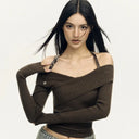 MEXZT Y2K Off Shoulder Sweater Women Sexy Cropped Halter Knitted Pullovers Harajuku Vintage Slash Neck Knitwears Winter Jumpers