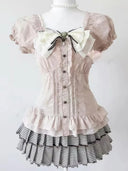Japanese Sweet Short Skirt Suit  Cardigan + Slim Polka Dot Camisole + Short Skirt Vintage Y2K Harajuku Subculture 2026 New