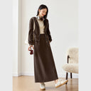 VIMLY Women New Two Piece Skirt Set Vintage Knitted Hooded Zip Up Jackets Straight Skirts Winter 2026 Ladies Skirt Suits M9572