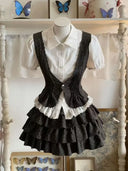 Japanese Sweet Short Skirt Suit  Cardigan + Slim Polka Dot Camisole + Short Skirt Vintage Y2K Harajuku Subculture 2026 New