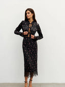 CNYISHE Prints Suits 2-Pieces(Tops+Skirts) Women Sets Fashion Casual Lace-up Long Sleeve O Neck Sheath Trendy Female Streetwear