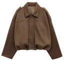 HXAO 2025 Suede Jacket Woman Green Khaki Outerwears Women's Jacket Spring Crop Oversize Long Sleeve Coats Fashion Jacket