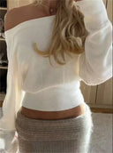 Women's sweater 2025 new American off-the-shoulder loose slim one-shoulder sweater spring and autumn fashion irregular top