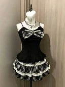 Hot Girls Japanese Lolita Style 3 Piece Suit Casual Short Cardigan Slim Fit Vest Puff Cake Skirt Harajuku Kawaii Women Clothing