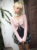 Japanese Sweet Short Skirt Suit  Cardigan + Slim Polka Dot Camisole + Short Skirt Vintage Y2K Harajuku Subculture 2026 New