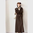 VIMLY Women New Two Piece Skirt Set Vintage Knitted Hooded Zip Up Jackets Straight Skirts Winter 2026 Ladies Skirt Suits M9572