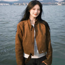 American Retro Short Suede Jacket for Women 2025 Autumn New Casual Versatile Top Trendy